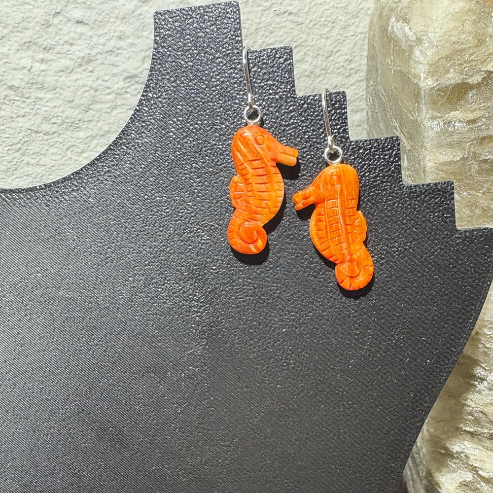 Orange Spiny Oyster Seahorse Dangles